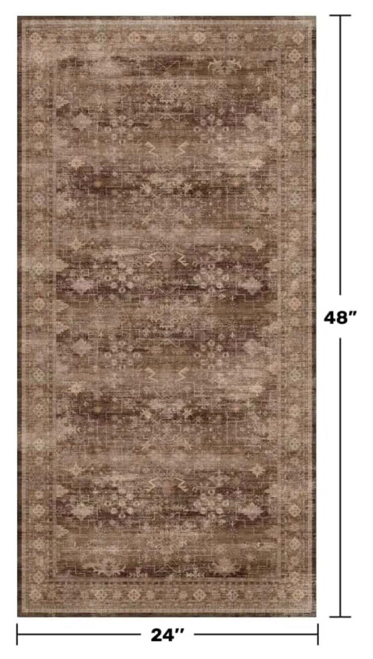Area Rug Vintage Bohemian 24" x 48" Brown Distressed Persian Mat - Picture 2 of 3